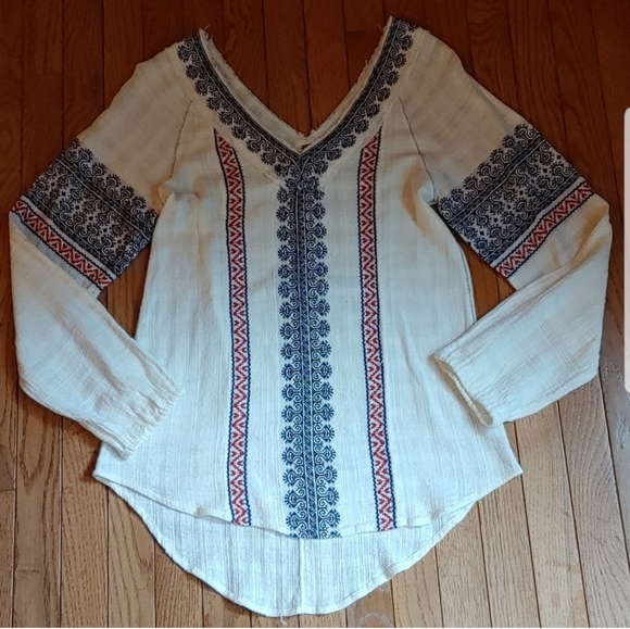 Free People Women's Boho Printed Cotton Gauze Sweater Top Size Small - Picture 5 of 10